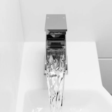 Modern Cloakroom Mono Basin Sink Mixer Tap Brass Waterfall Spout Square Chrome - Image 4