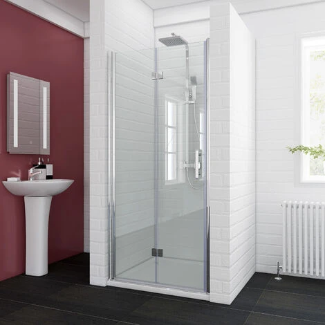 ELEGANT Bifold Shower Door 900mm Glass Shower Enclosure Reversible Folding Shower Door