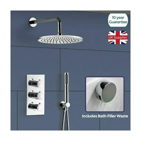 Lily Round 3 Dial 3 Way Bathroom Concealed Thermostatic Shower Mixer Valve Tap