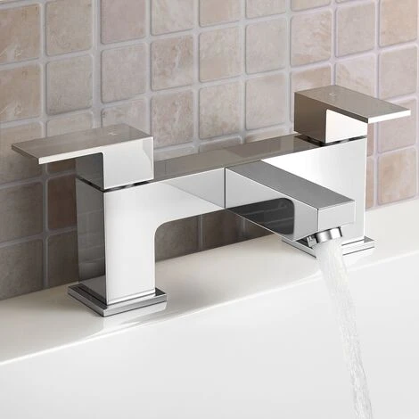 Aldo Contemporary Square Chrome Bridge Deck Mounted Bath Filler Tap