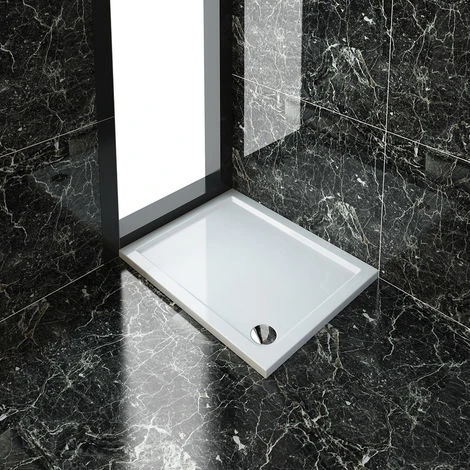 ELEGANT Rectangular 1000 X 800 X 40 Mm Stone Tray For Shower Enclosure Cubicle + Waste Trap