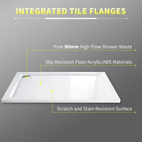 ELEGANT Rectangular 1100 X 800 X 40 Mm Stone Tray For Shower Enclosure Cubicle + Waste Trap - Image 2