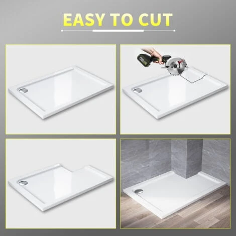 ELEGANT Rectangular 1200 X 700 X 40 Mm Stone Tray For Shower Enclosure Cubicle + Waste Trap - Image 3