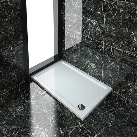 ELEGANT Rectangular 1200 X 800 X 40 Mm Stone Tray For Shower Enclosure Cubicle + Waste Trap