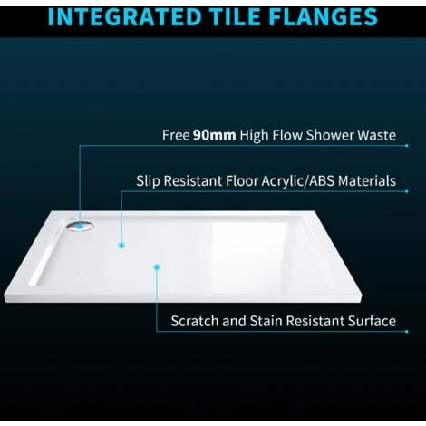 ELEGANT Rectangular 1200 X 800 X 40 Mm Stone Tray For Shower Enclosure Cubicle + Waste Trap - Image 2