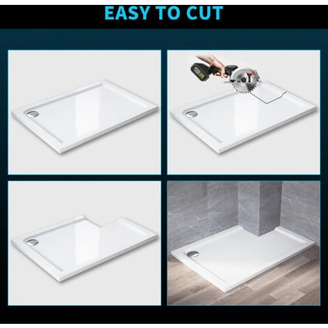 ELEGANT Rectangular 1200 X 800 X 40 Mm Stone Tray For Shower Enclosure Cubicle + Waste Trap - Image 3