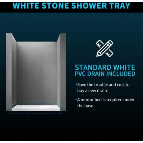 ELEGANT Rectangular 1200 X 800 X 40 Mm Stone Tray For Shower Enclosure Cubicle + Waste Trap - Image 5