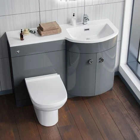 Dene RH 1100mm Vanity Basin Unit & Elso Back To Wall Toilet Grey - Image 2