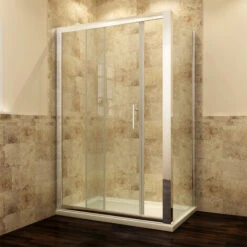 ELEGANT Sliding Shower Enclosure 6mm Glass Reversible Cubicle Door Screen Panel With Shower Tray And Waste + Side Panel 1000 X 800 Mm