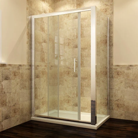 ELEGANT Sliding Shower Enclosure 6mm Glass Reversible Cubicle Door Screen Panel With Shower Tray And Waste + Side Panel 1000 X 800 Mm