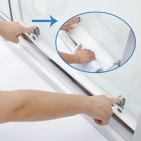 ELEGANT Sliding Shower Enclosure 6mm Glass Reversible Cubicle Door Screen Panel With Shower Tray And Waste + Side Panel 1000 X 800 Mm - Image 5