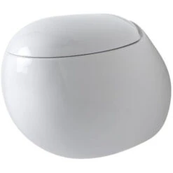 Milano Mellor - White Ceramic Modern Bathroom Wall Hung Round Toilet WC And Soft Close Seat