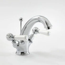 Milano Elizabeth - Traditional Mono Basin Mixer Tap - Chrome & White (Lever Handles)