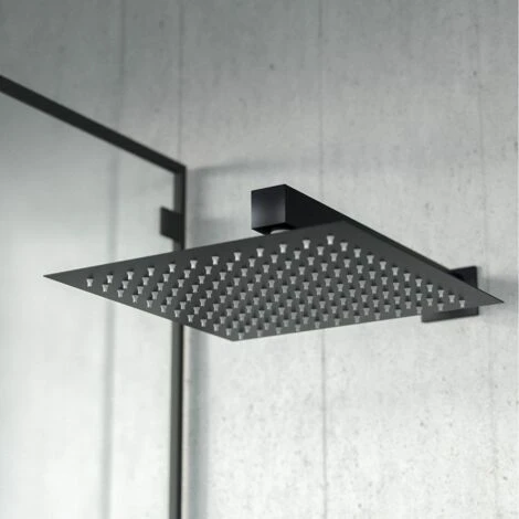 Black Matt Square Rainfall Shower Head With Hand Held Thermostatic Valve Temel - Image 2