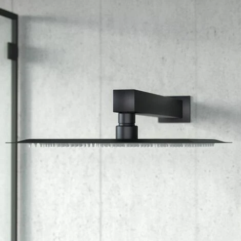 Black Matt Square Rainfall Shower Head With Hand Held Thermostatic Valve Temel - Image 3