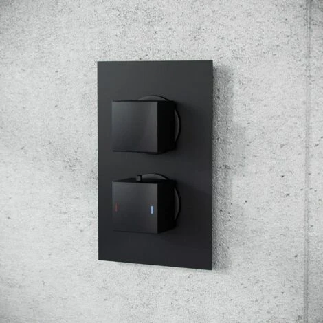 Black Matt Square Rainfall Shower Head With Hand Held Thermostatic Valve Temel - Image 4