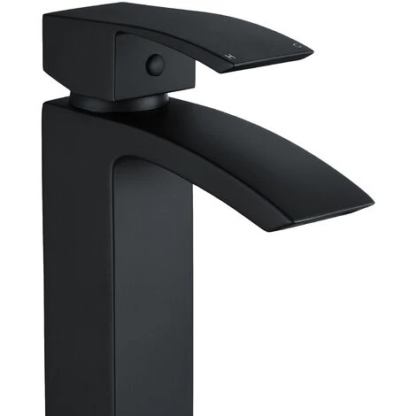 Arke Contemporary Tall Matte Black Design Countertop Basin Mono Mixer Tap + Waste - Image 3