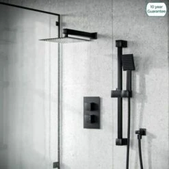 Matt Black Rainfall Shower Head With Hand Held And Thermostatic Valve Temel