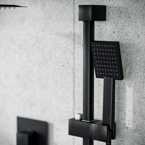 Matt Black Rainfall Shower Head With Hand Held And Thermostatic Valve Temel - Image 4