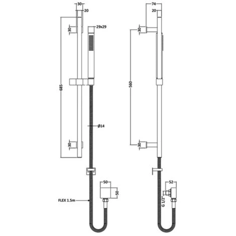 Hudson Reed Kubix Slider Shower Rail Kit With Pencil Handset - Chrome - Image 2