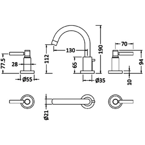 Hudson Reed Tec Lever 3-Hole Basin Mixer Tap With Pop Up Waste - Chrome - Image 2