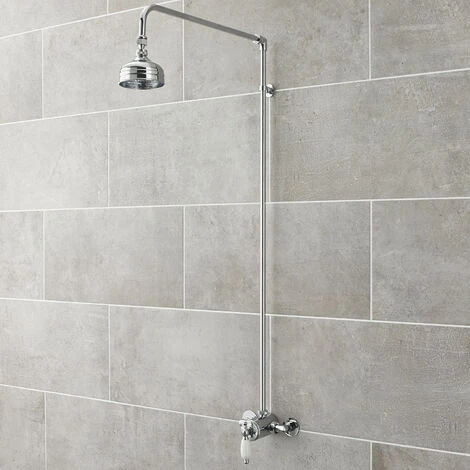 Nuie Beaumont Traditional Shower Riser Kit 4 Inch Fixed Head - Chrome - Image 3