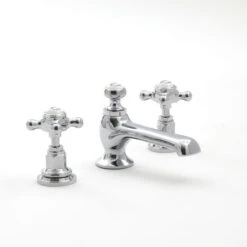 Milano Elizabeth - Traditional 3 Tap-Hole Basin Mixer Tap - Chrome & White (Crosshead Handles)