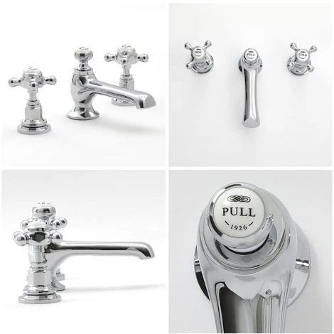 Milano Elizabeth - Traditional 3 Tap-Hole Basin Mixer Tap - Chrome & White (Crosshead Handles) - Image 4