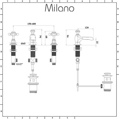 Milano Elizabeth - Traditional 3 Tap-Hole Basin Mixer Tap - Chrome & White (Crosshead Handles) - Image 5