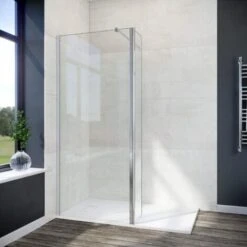 ELEGANT 800mm Easy Clean Walk In Wetroom Shower Enclosure Panel 8mm Glass Screen With 1400 X 900mm Slate Effect Shower Tray And 300mm Flipper Panel