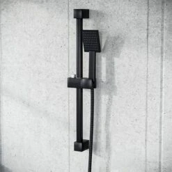 Square Shower Matte Black Handset And Hose With Slider Riser Rail Bracket