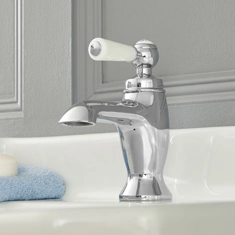 Milano Elizabeth - Traditional Mono Basin Mixer Tap With Lever Handle - Chrome & White - Image 2