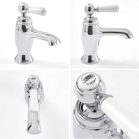 Milano Elizabeth - Traditional Mono Basin Mixer Tap With Lever Handle - Chrome & White - Image 4