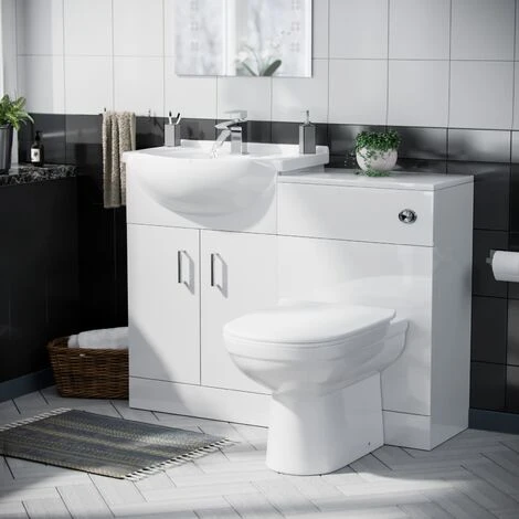 Ellen 550mm Flat Pack Vanity Basin Unit, WC Unit, Cistern & Elso Back To Wall Toilet White
