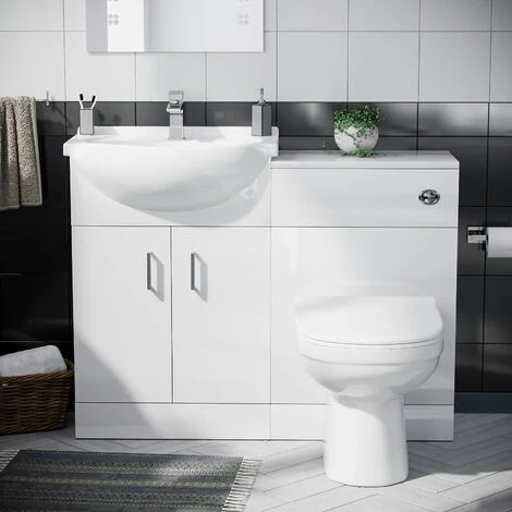 Ellen 550mm Flat Pack Vanity Basin Unit, WC Unit, Cistern & Elso Back To Wall Toilet White - Image 3