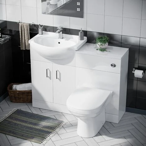 Ellen 550mm Flat Pack Vanity Basin Unit, WC Unit, Cistern & Elso Back To Wall Toilet White - Image 5