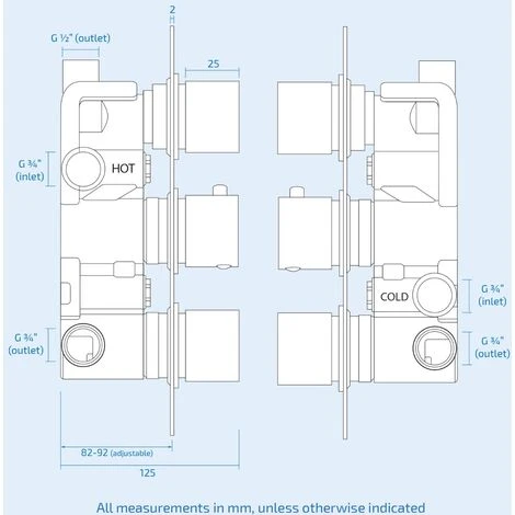 OLIVE 3 Dial 3 Outlet Concealed Thermostatic Shower - Square- Refined Valve - Image 5