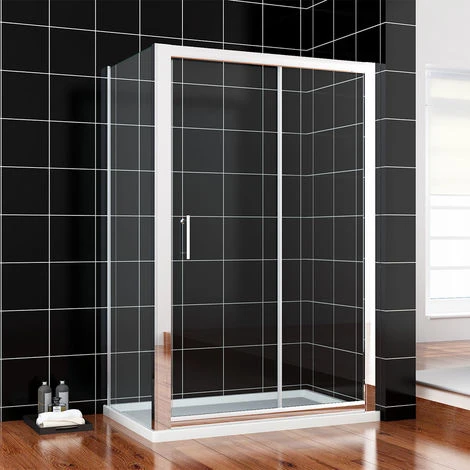 ELEGANT 1200 X 700 Mm Sliding Shower Enclosure 6mm Glass Reversible Cubicle Door With Tray And Waste + Side Panel