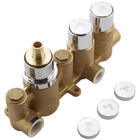 Milano Orta - Modern Three Outlet Push Button Thermostatic Shower Mixer Valve With 400mm Ceiling Mounted Round Rainfall Shower Head&44 Hand Shower Handset Kit And Body Jets - Chrome - Image 4