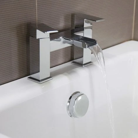 Ozone Contemporary Bridge Chrome Waterfall Bath Filler Tap - Image 2