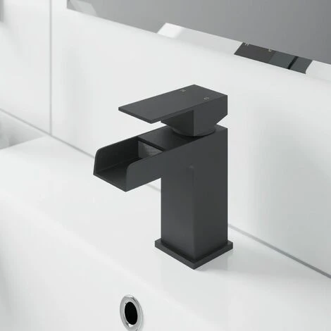 Modern Taps Basin Bathroom Sink Mono Mixer Waterfall Tap Lever Black Finish - Image 3