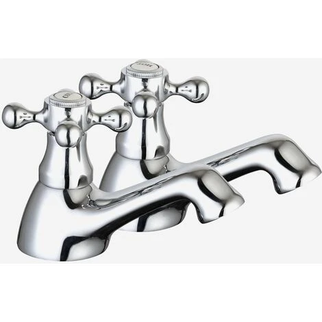 Strafford Traditional Victorian Pair Of Chrome Cross Head Basin Hot & Cold Taps - Image 2