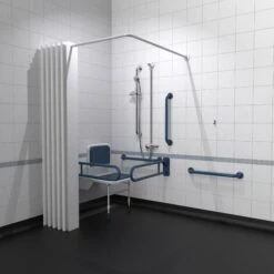Nymas NymaPRO Doc M Shower Pack White With Exposed Valves And Dark Blue Rails
