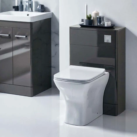 Orbit Eve Back To Wall WC Toilet Unit 500mm Wide - Pebble Grey - Image 5