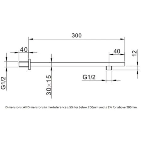 RAK Wall Mounted Square Shower Arm 300mm Length - Black - Image 2