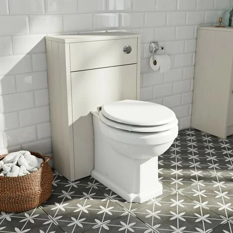 Orchard Dulwich Stone Ivory Slimline Back To Wall Unit And Traditional Toilet With White Wooden Seat - Image 2