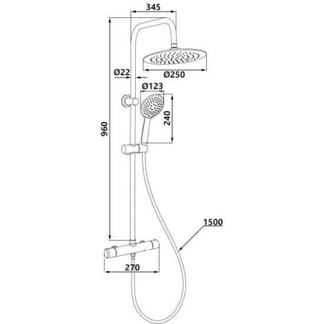 Round Rainfall Black Brass Shower Column Wallmounted Thermostatic Mixer - Image 2
