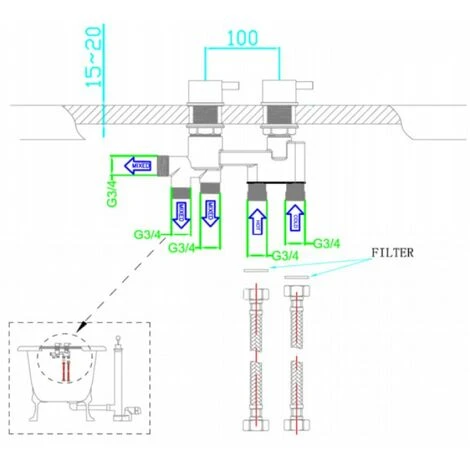 Sagittarius Metro Bath Mounted 3 Way Thermostatic Mixer Valve - Chrome - Image 2