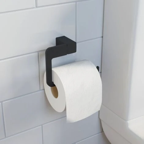 Bathroom WC Toilet Roll Holder Black Square Wall Mounted Stylish Modern