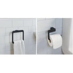 Bathroom WC Set Towel Ring Toilet Roll Holder Black Square Wall Mounted Stylish